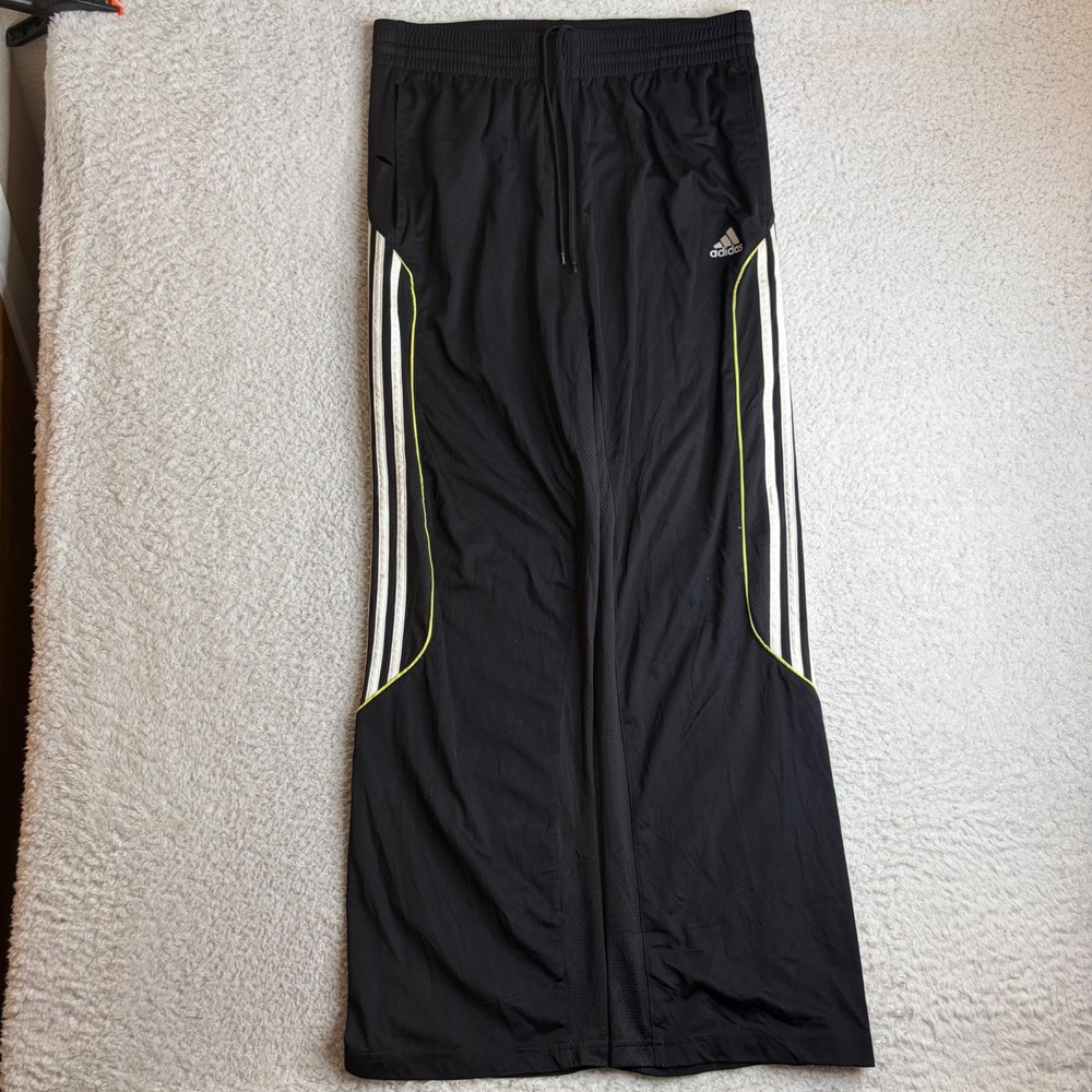 Y2K Adidas Climalite Mens Large Track Pants Black White baggy loose fit wide leg